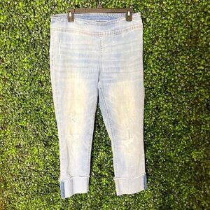 INC Denim Light Blue Distressed Denim Stretch Pull-On Capri Jeans - Size 12